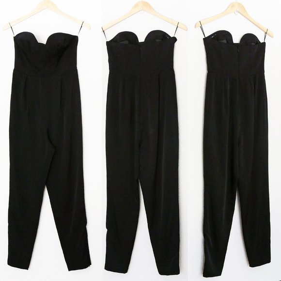 Keepsake Hearts On Fire Pant Suit Jumpsuit S Black Strapless Corset Pocket $190 - Picture 8 of 16